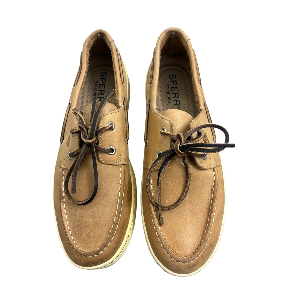 Sperry Boat Shoes 10 Tan Leather STS18790 Low Profile Sneaker Sole Mens